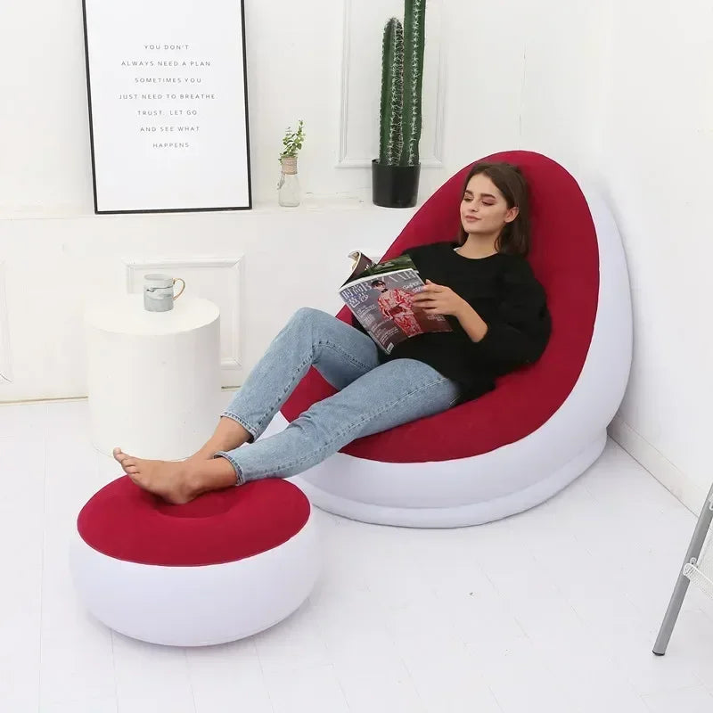 Faux Suede Inflatable Lazy Chair with Ottoman