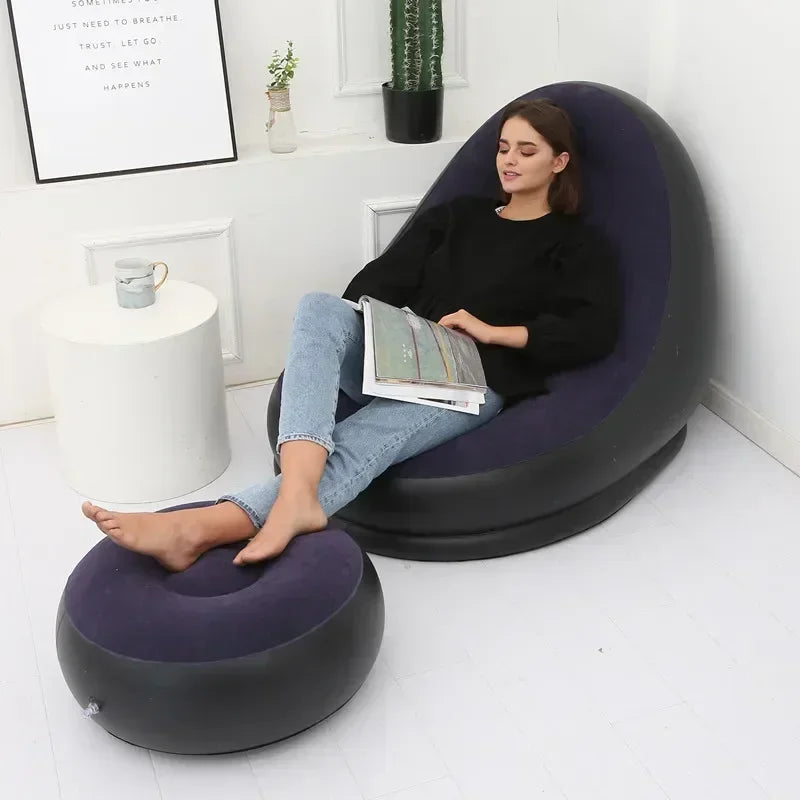 Faux Suede Inflatable Lazy Chair with Ottoman