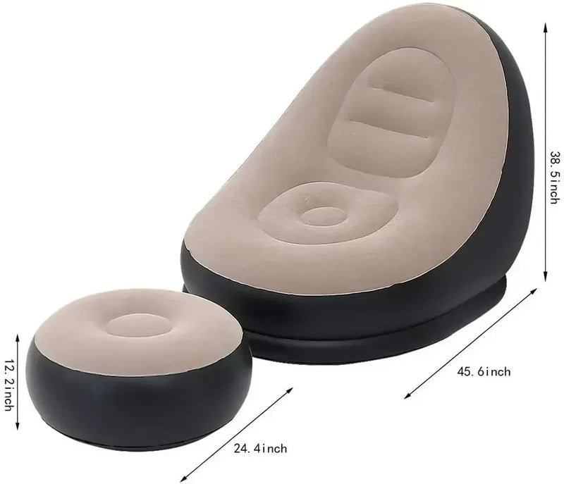 Faux Suede Inflatable Lazy Chair with Ottoman