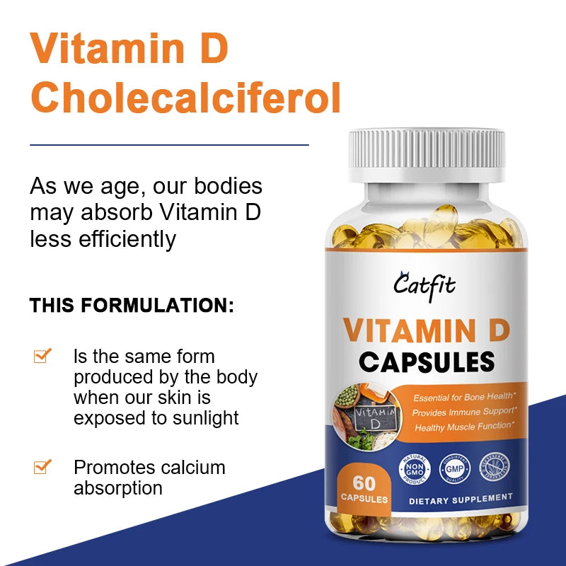 Catfit Vitamin D Capsules - Promotes Energy and Calcium Absorption - Bone, Teeth and Whole Health