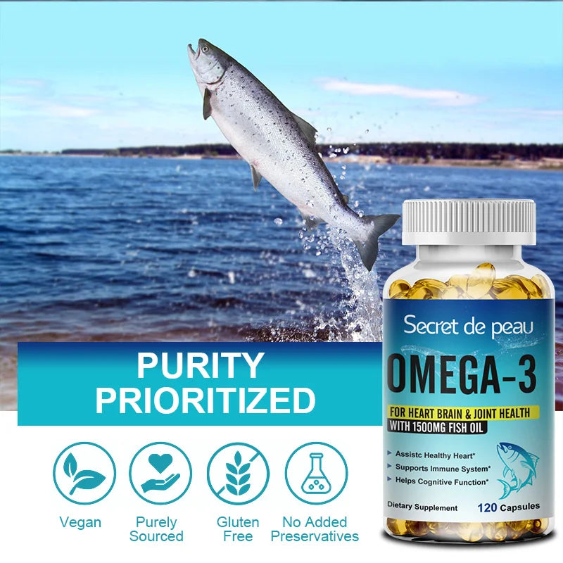 Secret De Peau Omega-3 Softgels, 1500mg, Heart Health Dietary Supplement