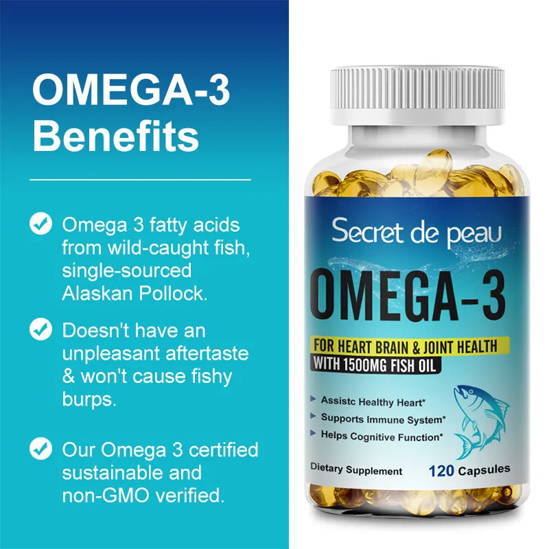 Secret De Peau Omega-3 Softgels, 1500mg, Heart Health Dietary Supplement