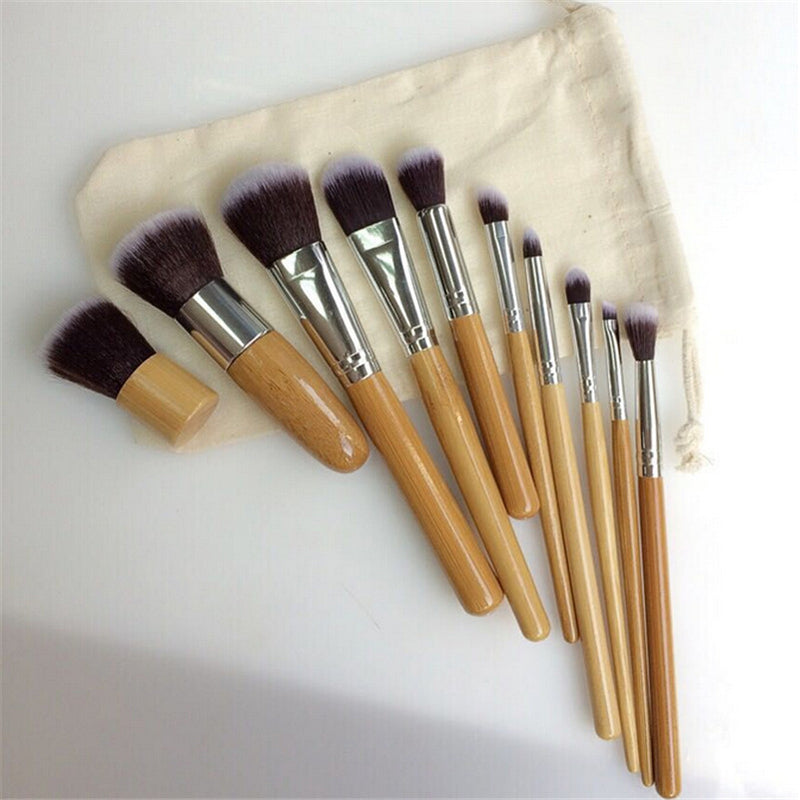 10 Pcs/set  Eco-Friendly Bamboo Wooden Handle Makeup Brushes Vegan Cosmetic Original Kabuki Makeup Kit