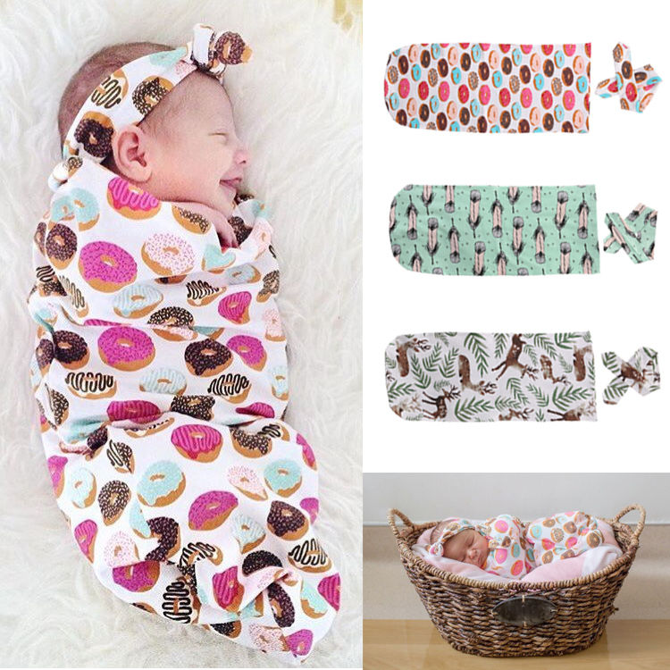 Newborn Baby Boys Girls Organic Cotton Blanket Headband Swaddle Sleeping Sleepsack Stroller Wrap Baby Boy Girl