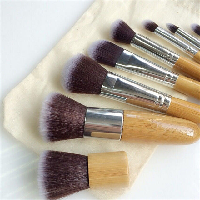 10 Pcs/set  Eco-Friendly Bamboo Wooden Handle Makeup Brushes Vegan Cosmetic Original Kabuki Makeup Kit