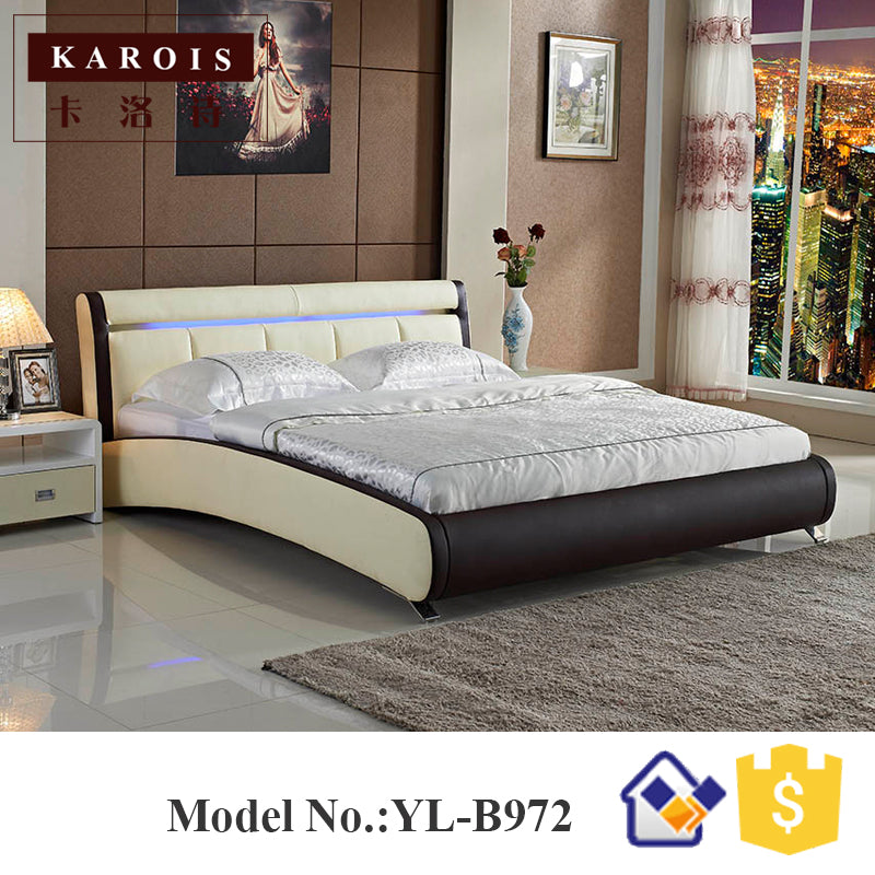 Maharaja LED bedroom set furniture white luxury LED faux leather bed,china bedroom furniture