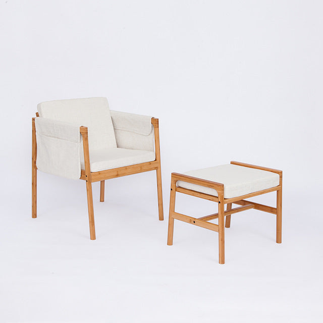 ZEN'S BAMBOO Armchair Set With Stool and Hanging Storage