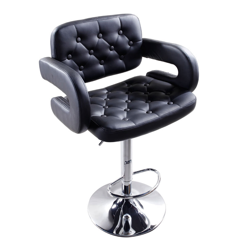 Adjustable Metal Bar Stool 2pcs Black Faux Leather Swivel Gas Lift Bar Chair Button Tufted with Armrest Footrest HOT SALE