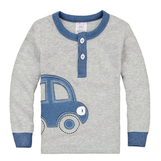Clearance Organic Cotton Fall Winter Car Design Kids Infant Clothing Children T-shirt  Cute Baby Boy Long Sleeve Cotton T shirts