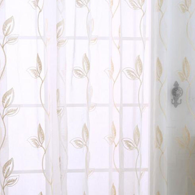 Pastoral Cotton Linen Fabrics Tulle Curtains for Bedroom Embroidered Leaves Fabric Translucent Window Screening Cloth Customized